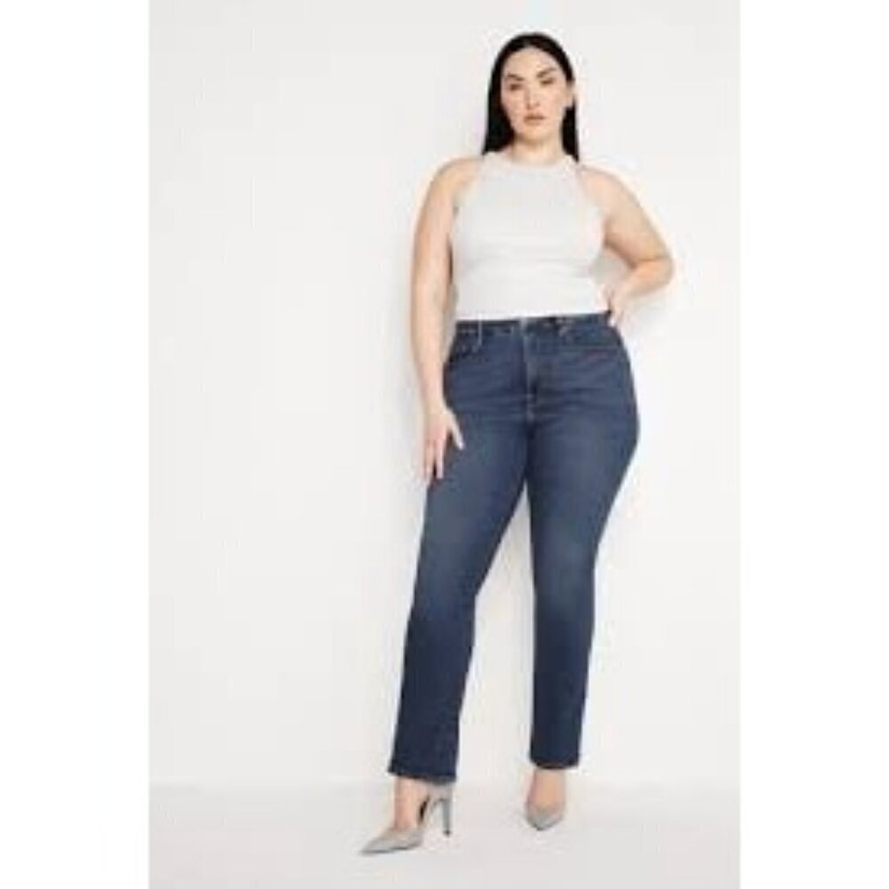 Good American Good Legs Straight Jeans Curve Plus Size 22 Blue Stretch Dark Wash